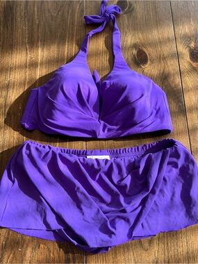 Robin Piccone Purple halter bikini top-large, swim skirt-small